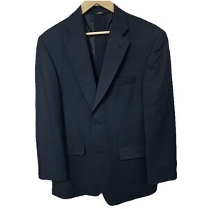 Haggar 40R Houndstooth Black and Blue 2 Button Ventless 100% Wool Men's Blazer